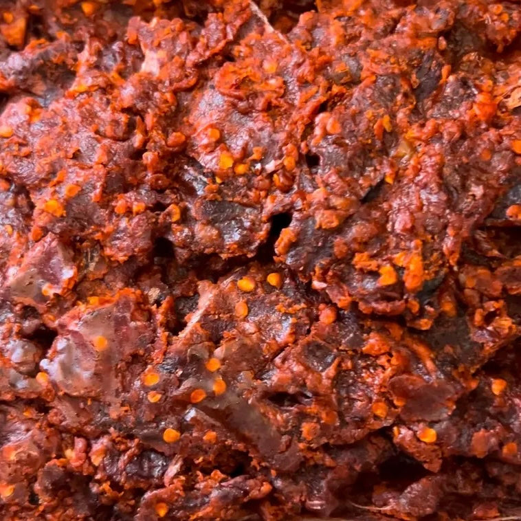  A close-up of Kilishi, spicy beef jerky